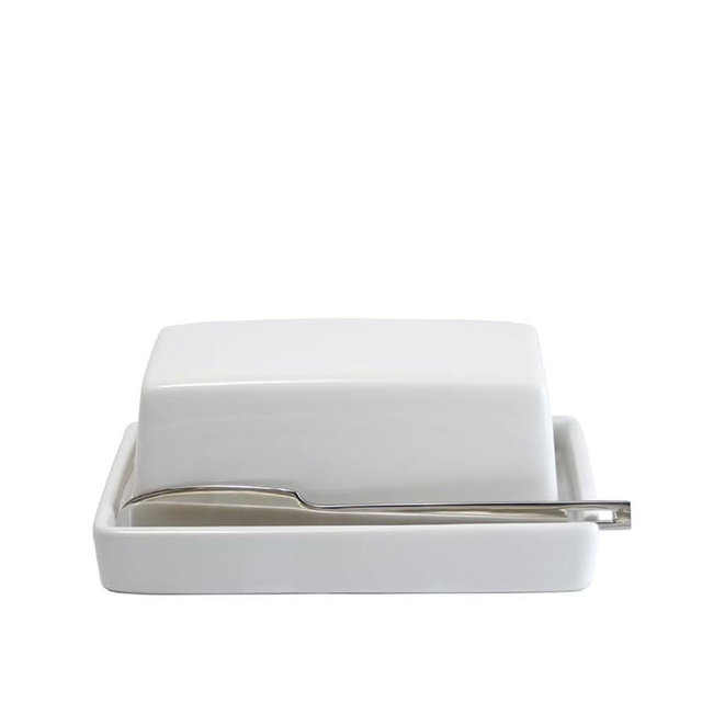 ZERO JAPAN Compact Butter Dish with Stainless Steel Knife, Trim-to-Fit Design for Countertop Use, Ceramic Butter Keeper Made in Japan, Fits Softened Butter Portions, Rich Glaze Finish, White