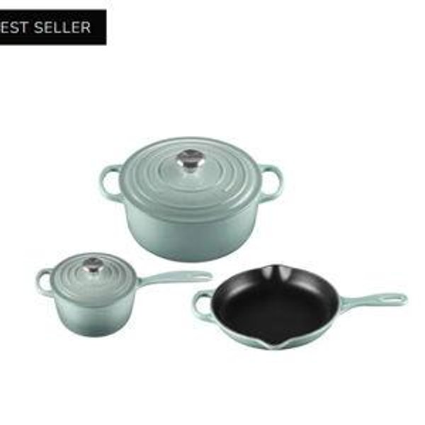 Signature Enameled Cast Iron 5-Piece Cookware Set in Sea Salt