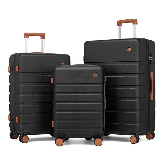 Hulsin Luggage Sets Clearance 3 Piece Hardside Suitcase with Wheels, 20/24/28 inch Rolling Luggage Set for Women, Hard Shell Travel Suitcases with TSA Lock (Black, 3PCS Set)