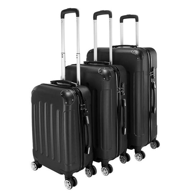 QCUTEP 3-Piece Luggage Sets, Expandable Spinner Suitcase, Lightweight ABS Trolley Case including 20inch Carry On 24inch 28inch Black