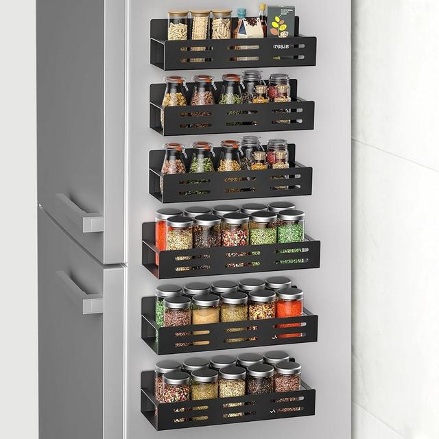 MFTEK Magnetic Spice Rack for Refrigerator, 6 Pack Spice Rack Organizer Strong Magnetic Shelf Seasoning Organizer, Metal Side Fridge Storage Rack, Space Saving Kitchen Organization