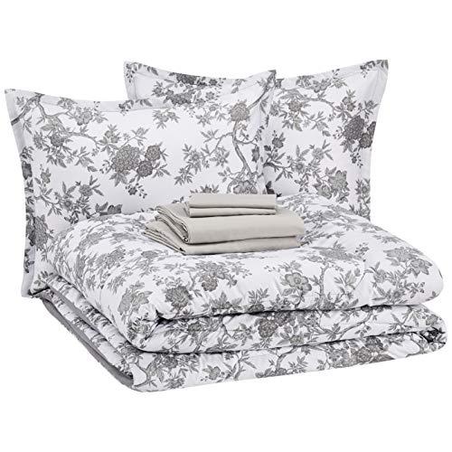 AmazonBasics 8-Piece Comforter Bedding Set, King, Grey Chinoiserie, Microfiber, Ultra-Soft