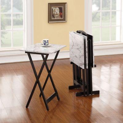 5-Piece Faux Marble Tray Table Set in White