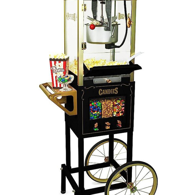 Nostalgia Popcorn Maker Machine - Professional Cart With 8 Oz Kettle Makes Up to 32 Cups - Vintage Popcorn Machine Movie Theater Style - Black