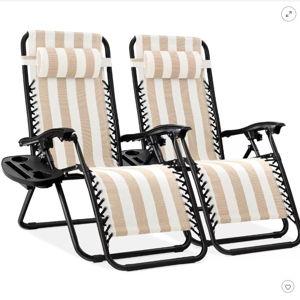 Set of 2 Zero Gravity Lounge Chair Recliners w/ Cup Holder Tray