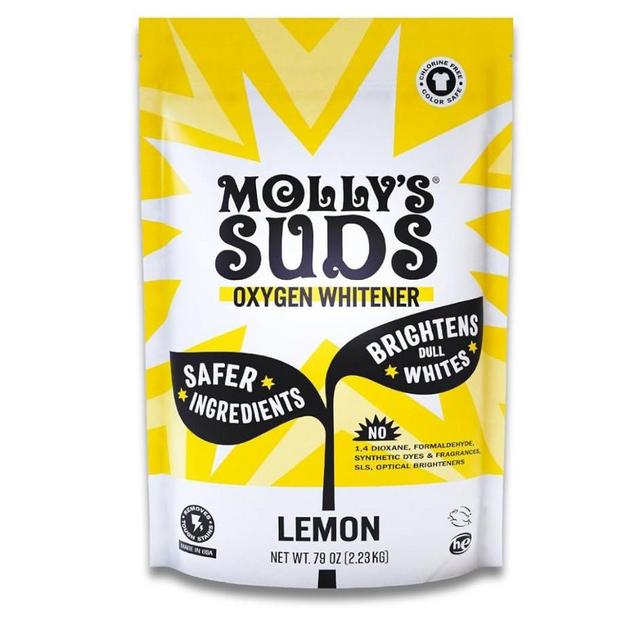 Molly's Suds Oxygen Whitener | Powerful Bleach Alternative, Chlorine Free & Color Safe | Brightens Whites and Removes Stains (Pure Lemon Essential Oil - 79 oz)