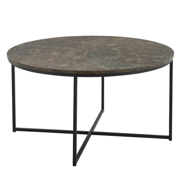 Vivian Glam X Leg Round Coffee Table Faux Brown Marble/Black - Saracina Home