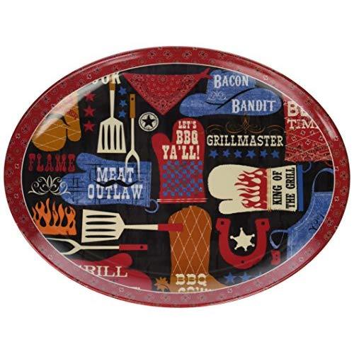 Certified International Corp BBQ Bandit Melamine Oval Platter, 18" x 13.5", Multicolor