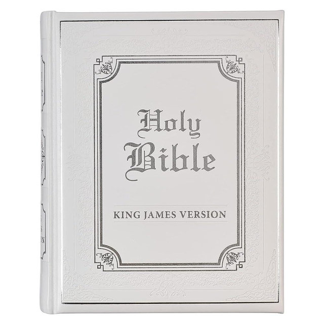 KJV Holy Bible, Classically Illustrated Heirloom Family Bible, Faux Leather Hardcover - Ribbon Markers, King James Version, White/Silver