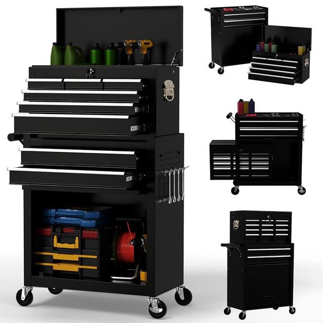 On Shine 8 Drawer Rolling Tool Chest, Large Capacity Rolling Tool Box With Wheels, Locking Mechanical Tool Chest, Portable Tool Box with Sliding Drawers,Metal Tool box for Garage Workshop (Black)
