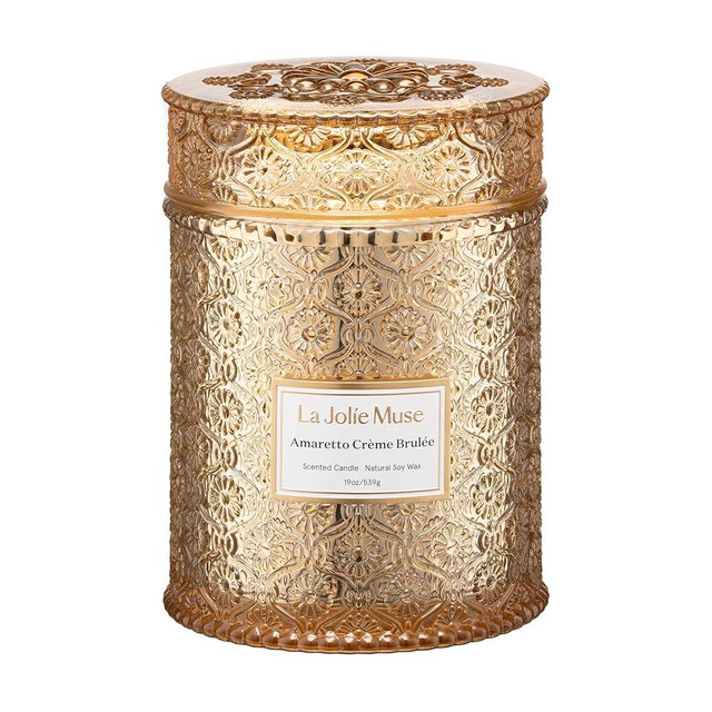 LA JOLIE MUSE Fall Candle | Amaretto Crème Brûlée – Almond Liqueur, Dry Fruit & Caramel | 19 oz Wooden Wick Candle | 90 Hours Clean Burn | Luxury Candles for Self-Care & Gifting
