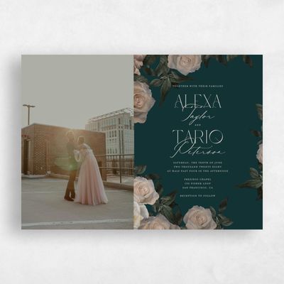 Dark Emerald, Green Wedding Invitation - Poet Photo