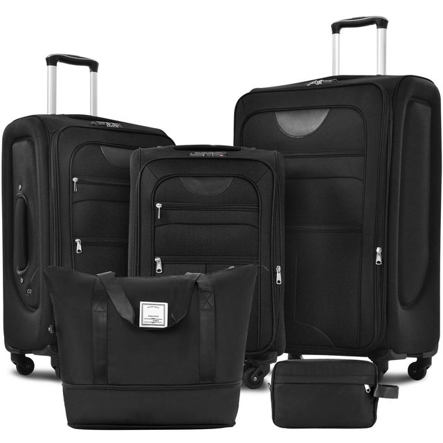 5 PCS Expandable Luggage Set, Softside Lightweight Spinner Suitcase with Duffel Bag, Tolietry Bag and TSA Lock, Black - ModernLuxe