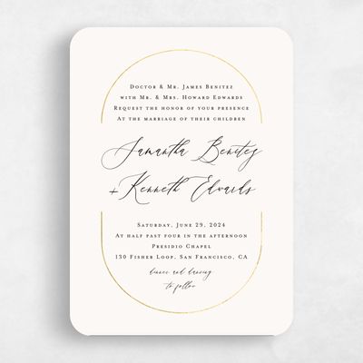 Beige Rounded Wedding Invitation - Paltz Portrait Foil