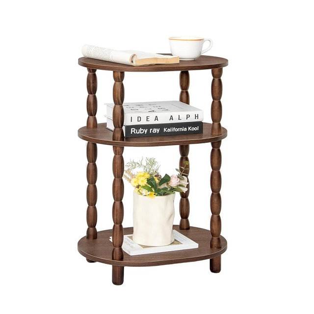 MaxSmeo Small Side Table, 3-Tier Small End Table, Modern Oval Night Stand Accent Table for Living Room, Bedroom, Walnut Brown