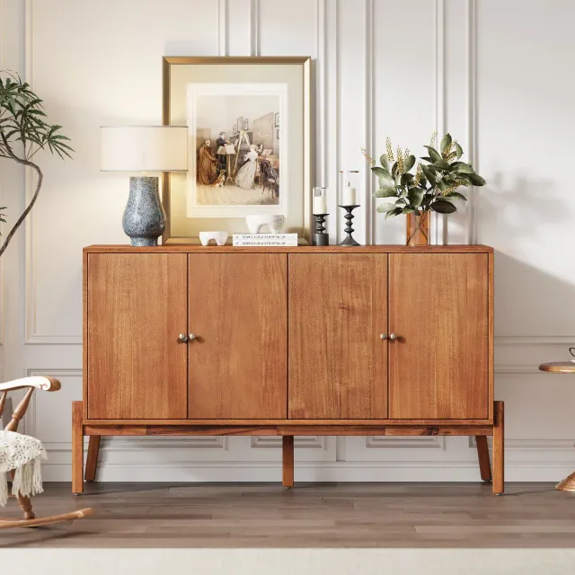 Christopher Knight Home Burns Vintage Sideboard Buffet Cabinet with 4-Door Storage Cabinet and Metal Handles, Brown