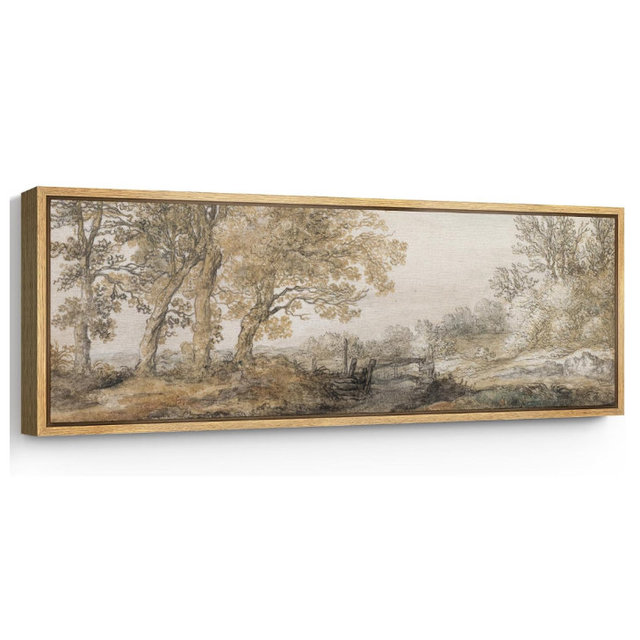 SIGNFORD Large Framed Canvas Print Wall Art Classical Forest Sketch Vintage Style Tree Illustrations Modern Art Relax/Calm Warm for Living Room, Bedroom, Office - 60"x20"