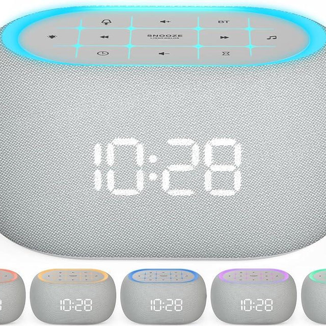 ANJANK White Noise Sound Machine Alarm Clock with Bluetooth Speaker, 21 Relaxing Sounds, 7 Night Lights,0-100% Dimmer/Sleep Timer/30-Level Volume Control,Sound Machine for Kids Adults Sleeping,Bedroom
