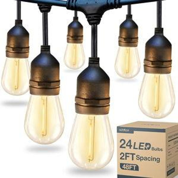 LED Outdoor String Lights with 25 Edison Vintage Shatterproof Bulbs and Commercial Grade Weatherproof Strand