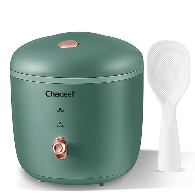 CHACEEF Mini Rice Cooker 2-Cups Uncooked, 1.2L Small Rice Cooker with Non-stick Pot, Mini Rice Maker with One Touch & Keep Warm Function, Food Steamer, Green