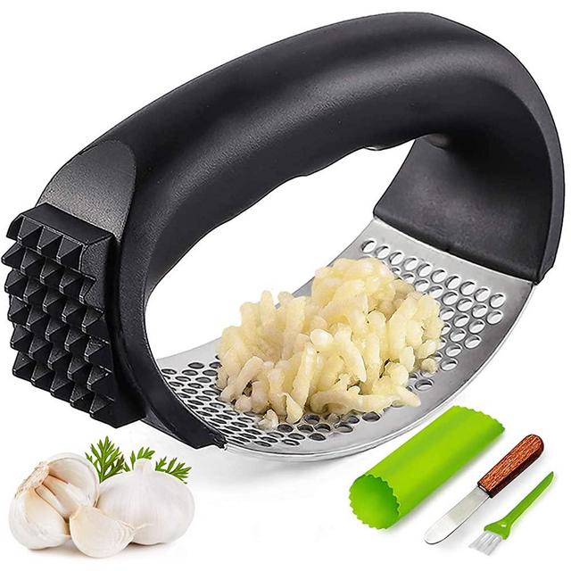Garlic Press, Upgrade Garlic Mincer Stainless Steel Garlic Press Rocker, Professional Kitchen Gadget with Ergonomic Handle，Garlic Peeler