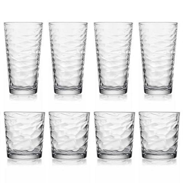 Glaver's Drinking Glasses Set Of 16 8-17 oz Highball Glasses 8-13 oz. Rocks Glass Cups. For Water, Juice, Whiskey, and Cocktails. Dishwasher Safe