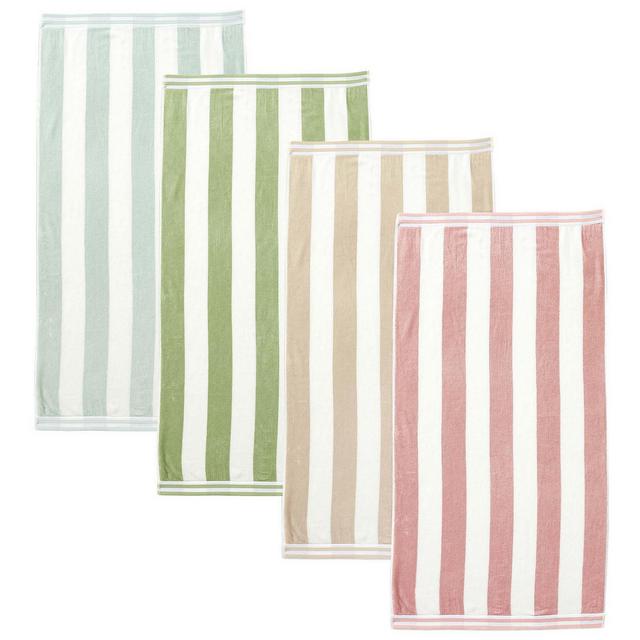 Linery & Co. 100% Cotton Velour Cabana Stripe Oversized Beach Towel, 4 Pack - 35" x 70"