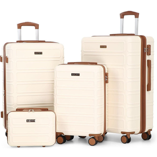 4 Piece Luggage Set Expandable ABS Travel Suitcase Set TSA Lock Hardshell Durable Lightweight Traveling Luggage Sets Gift for Back to School (OFF White, 28in26in20in13in)
