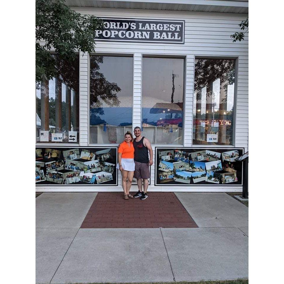 The couple with the world's largest popcorn ball in Sac City, IA!
