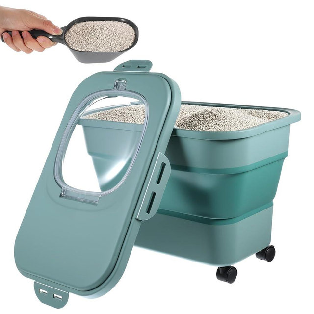 Cat Litter Storage Bin Container with Airtight Lids, Portable Cat Litter Storage Container with Wheels, Kitchen Cereal Rice Leakproof Sealable