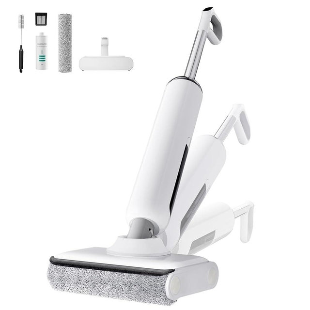 Wet Dry Vacuum Cleaner Cordless, 23KPa Vacuum Mop for Hard Floors, Up to 45 Min Runtime, 180° Lay-Flat Design with Hot Water Self-Cleaning & 185°F Hot Air Drying, Anti-Tangle Brush for Pet Hair