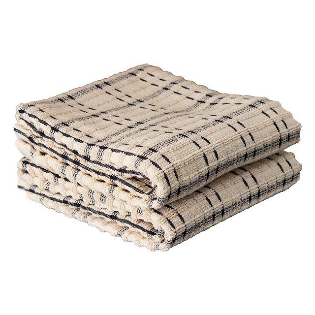 Ritz Royale Collection 100% Combed Terry Cotton, Highly Absorbent, Oversized Checked Kitchen Towel Set, 28" x 18", 2-Pack, Black