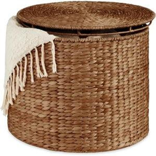 Best Choice Products Large Round Storage Ottoman W/Lid, Handwoven Water Hyacinth Footstool, Accent Stool, Side Table, Storage Container, Plant Stand For Living Room, Office, or Bedroom - Chestnut