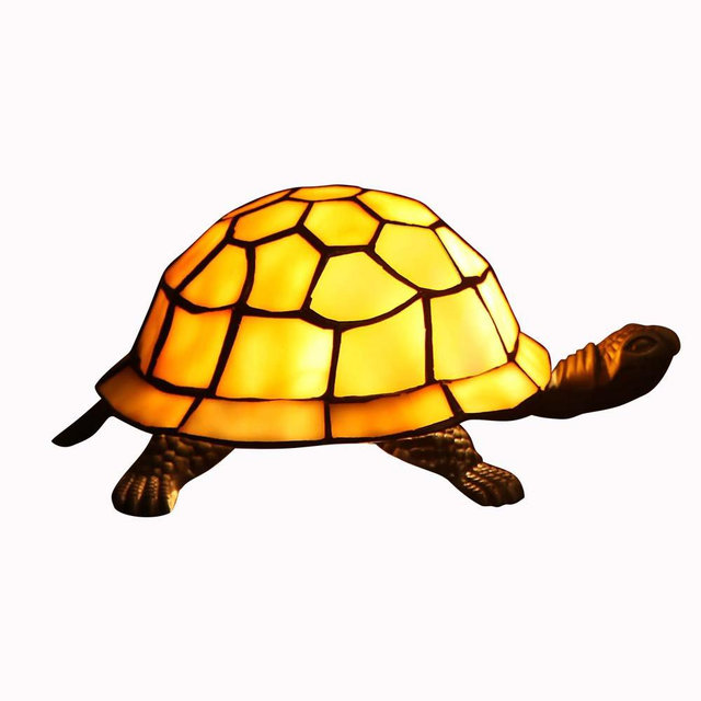Bieye L10593 Turtle Tiffany Style Stained Glass Accent Table Lamp Night Light for Bedside Living Room (Cream)