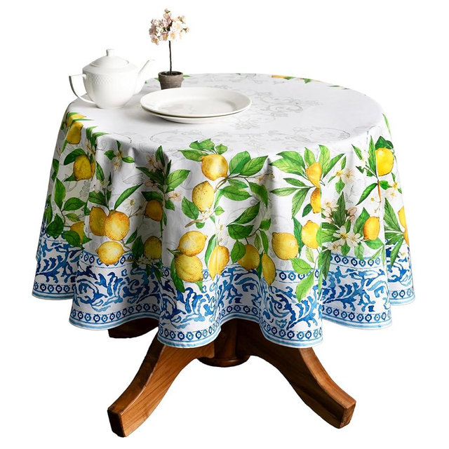 Maison d' Hermine Table Cloth Round Table 100% Cotton 63 Inches Tablecloth Reusable Decorative Everyday Use for Dining Room, Farmhouse, Home, Party, Festive & Wedding Spring Summer - Cedrat