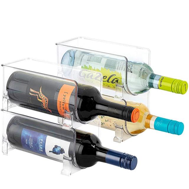 Set of 4 - Jinamart Free Standing Stackable Wine Storage Rack for Kitchen Countertops, Pantries, Cupboard, and Bar Counter| Acrylic Clear Plastic Fridge Wine Bottle Holder/Organizer - Holds 4 Bottles