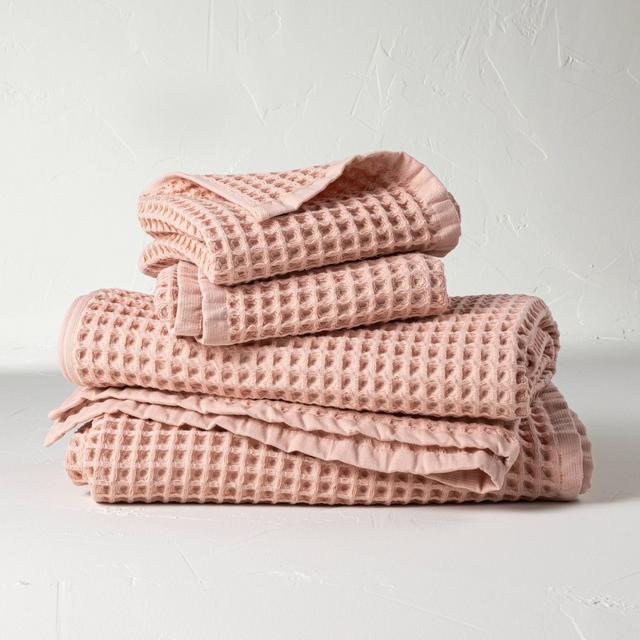 4pc Decorative Waffle Bath Towel Set Pink - Casaluna™