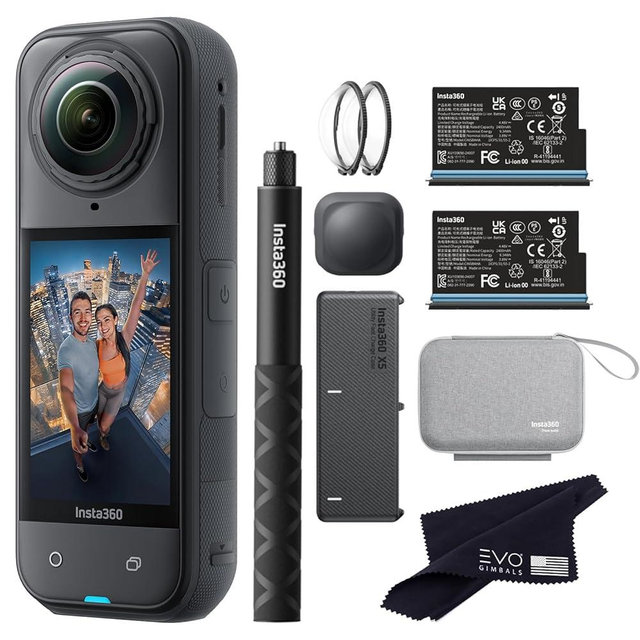 Insta360 X5 Essentials Bundle-8K Waterproof 360 Action Camera|Bundle Includes Selfie Stick, Extra Battery, Utility Fast Charge Case, Standard Lens Guards, Lens Cap, Carry Case(No Card)