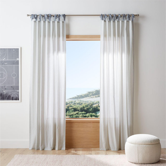 84" Blue Organic Cotton Windowpane Plaid Curtain Panel