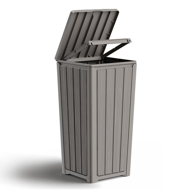 WTFGO Outdoor Trash Can with Lid, Waterproof Resin Outdoor & Indoor Garbage Can, Large Kitchen Trash Can for Patio, Garage, Pool, Garden, Backyard, Deck, Kitchen, Gray
