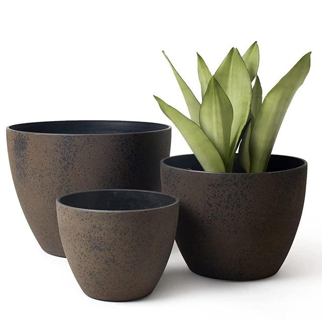 LA JOLIE MUSE Planter Pots for Outdoor Indoor Set of 3 - Tree Flower Plant Pots, Plant Container with Drain Holes, 14.2+11.3+8.6 Inches, New Iron
