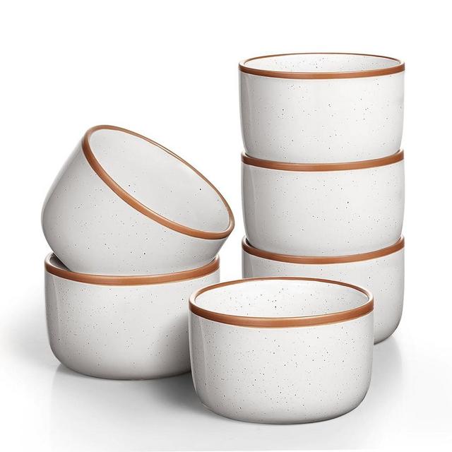 Ramekins Set of 6, 6 oz Creme Brulee Ramekins Oven Safe, Porcelain Ramekins Bowls, Mini Cheesecake Pans, Small Baking Dish, Dipping Sauce Bowls, Ramekins for Baking Souffle, Ice Cream - Vanilla White