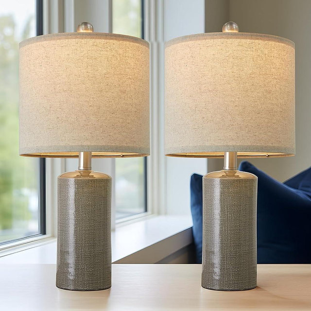 G-SAFAVA 20.25" Modern Ceramic Table lamp Set of 2 Small Farmhouse Bedside lamp Dark Grey Nightstand Lamp End Table Lamps for Living Room Bedroom Study Office