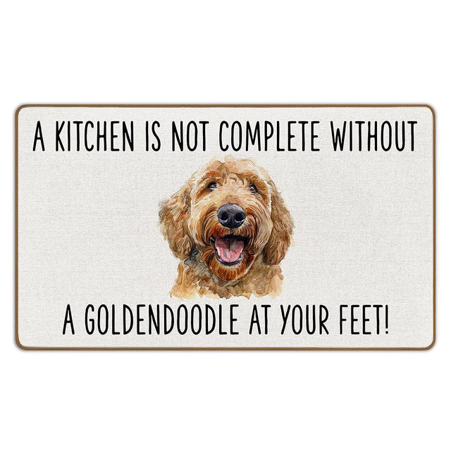FIicy Golden Doodle Gifts Kitchen Mats for Floor, Goldendoodle Dog Owner Gifts Door Mat, Golden Doodle Dog Kitchens Rugs Doormat, Not Complete Without a Goldendoodle Entrance Decor Mats, 17x29 Inch
