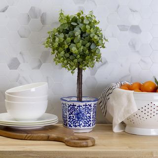 18" Faux Greenery in Ceramic Pot