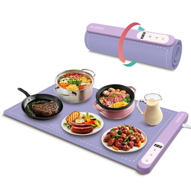 Food Warmer Silicone Electric Warming Tray - Rapid Heating, Precise 6-Level Temperature Control, Rollable & Portable, Easy to Clean, Ideal for Parties, Gatherings (purple, Large)