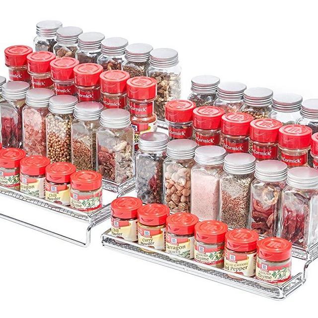 MEIQIHOME 4 Tier Expandable Spice Rack Organizer (11.4 to 22.8 Inch) Step Shelf Spice Storage Holder, for Kitchen Cabinet Countertop Cupboard Pantry, Metal, Chrome