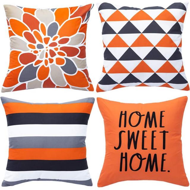 WLNUI Set of 4 Decorative Pillow Covers 18x18 Inch Orange Geometric Modern Throw Pillow Covers Home Sweet Home Decorative Square Cushion Case for Sofa Couch Chair Farmhouse Home Decor