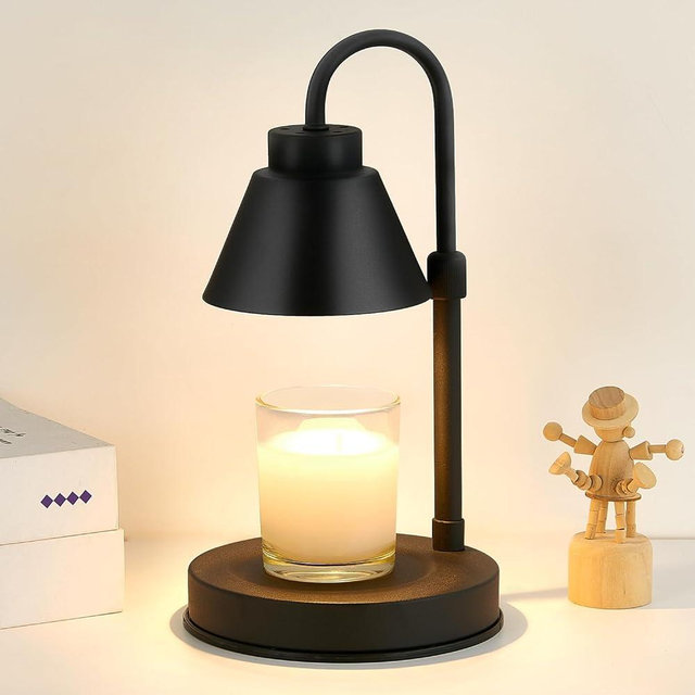 ORDROLL Dimmable Candle Warmer Lamp - Candle Wax Warmer Lamp with 2 Bulbs,Height Adjustable Candle Melting Light for Bedroom and Living Room Decor,Candle Lamps for Small Large Size Jar Candles,Black