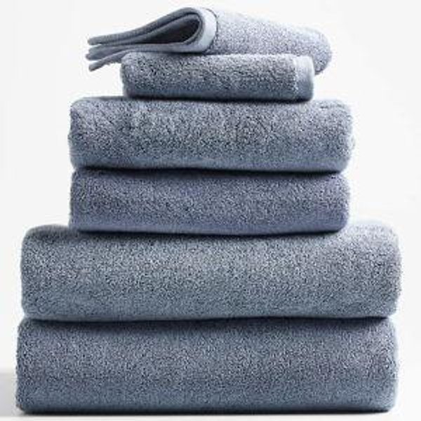 His - Evening Blue Organic Turkish Cotton Bath Towels, Set of 6 + Reviews | Crate & Barrel
